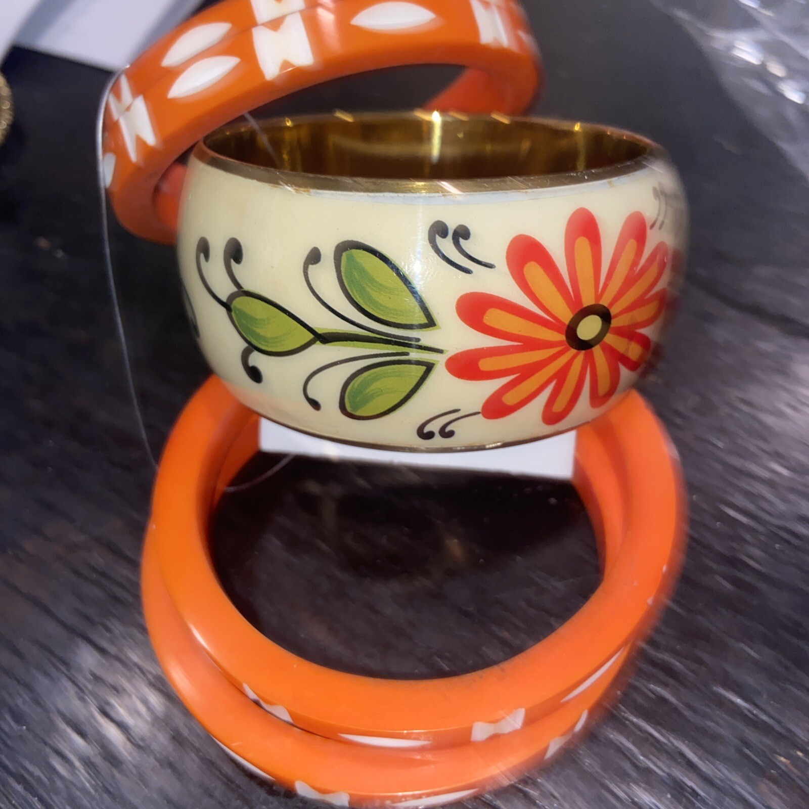 Annika Bangle Bracelet Collection Acrylic Carved Set of 5 New Orange