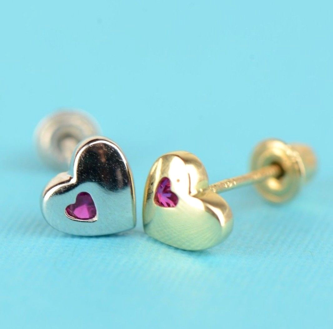 14K White or Yellow Gold Heart Shape CZ Stud Earrings