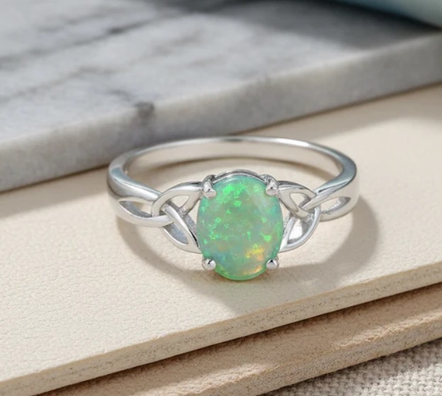 Oval Green Fire Opal Lab Created Ring 925 Sterling Silver Women’s Sizes 3-13