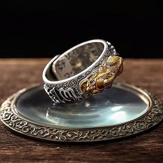 2x Feng Shui Pixiu Mantra Amulet Lucky Adjustable Ring Buddhist Good Luck Mantra