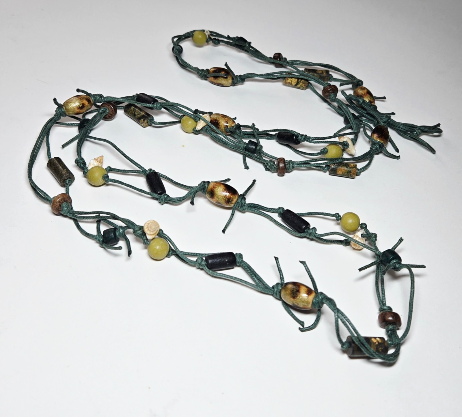 Boho Beaded Necklace Bulk Lot 20 pcs Handmade Cord Wood Bead Long Necklace Natur