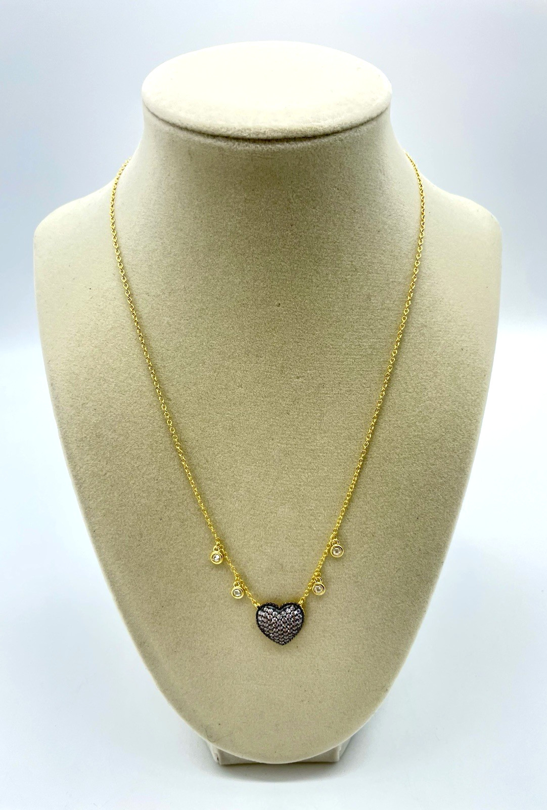 Freida Rothman Necklace 14kt Gold Plated Sterling Silver Pavé CZ Heart NWT