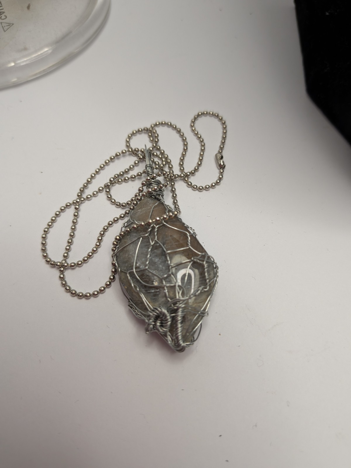 Handcrafted Wire Wrapped Natural purple labradorite Pendant Ball Chain Necklace