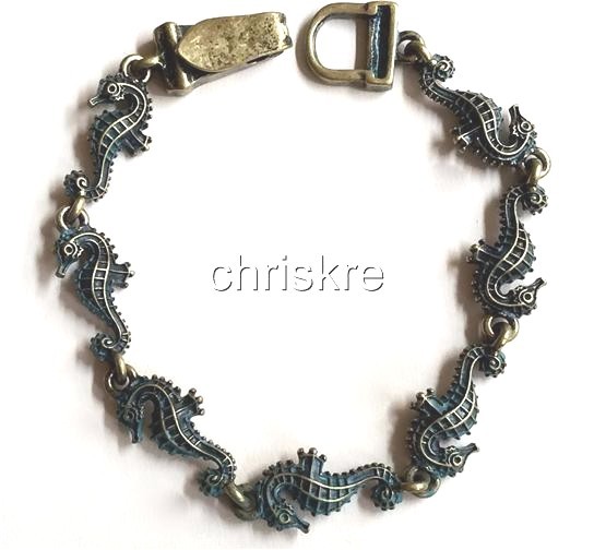 Seahorse Charm Bracelet Magnetic Brass Sea Life Horse Island Beach Nautical 7.5″
