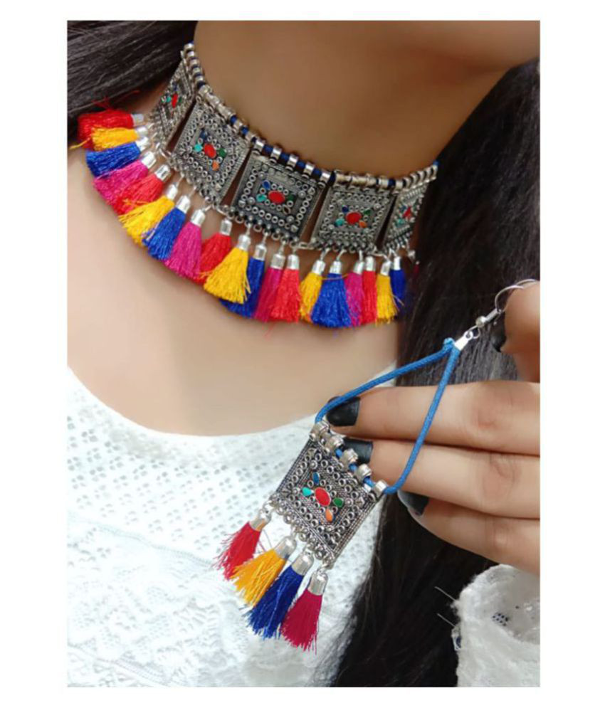 Alloy Multi Color Choker Contemporary Fashion Silver Plated Necklaces Set
