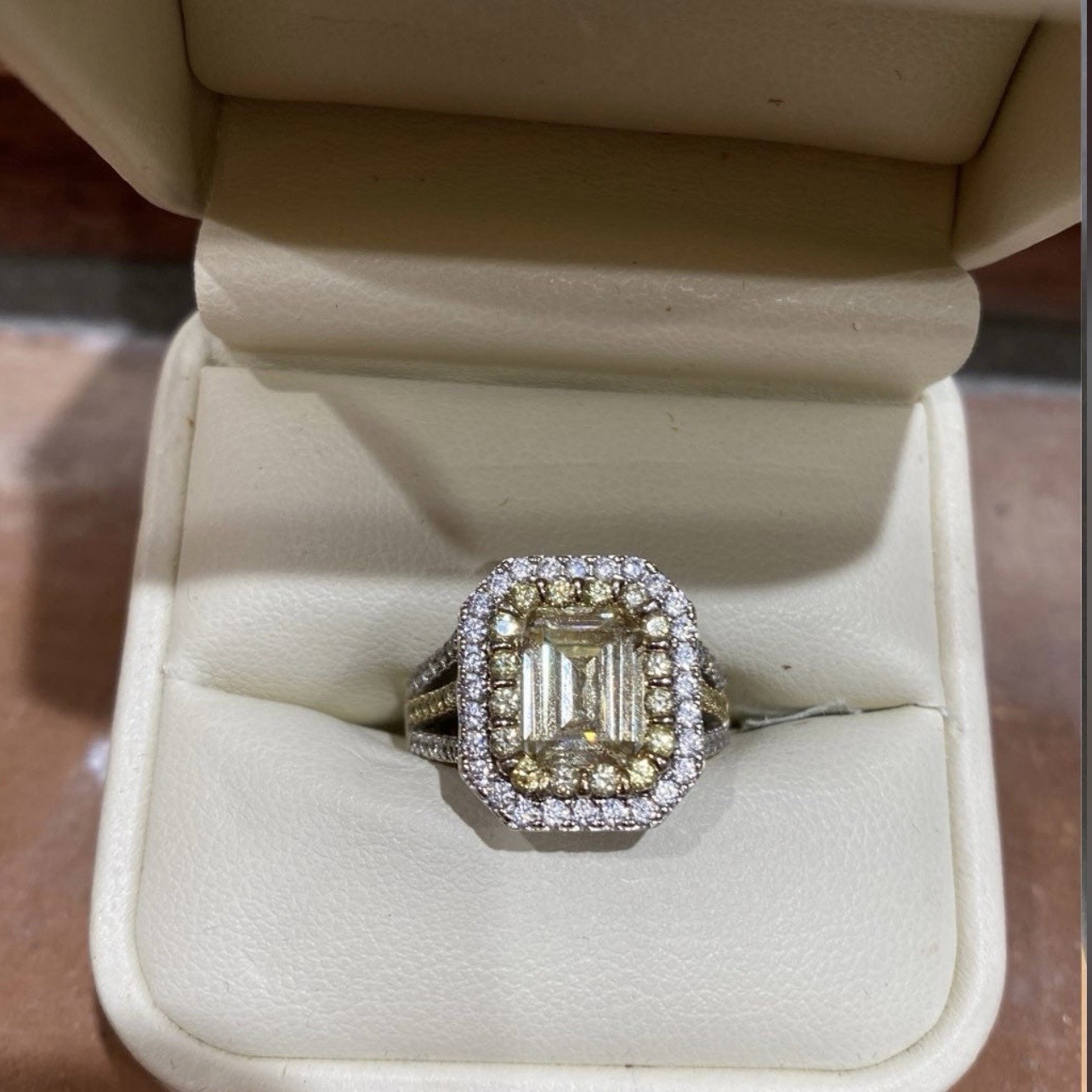 Canary Yellow CZ RING incased With White CZ Size 7