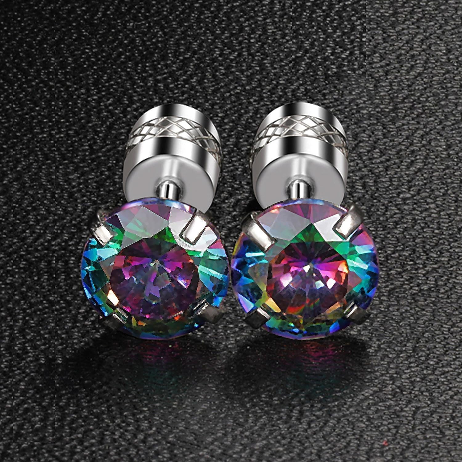 5 Pairs Titanium Screw Back Stud Earrings with Colorful Cubic Zirconia Inlay