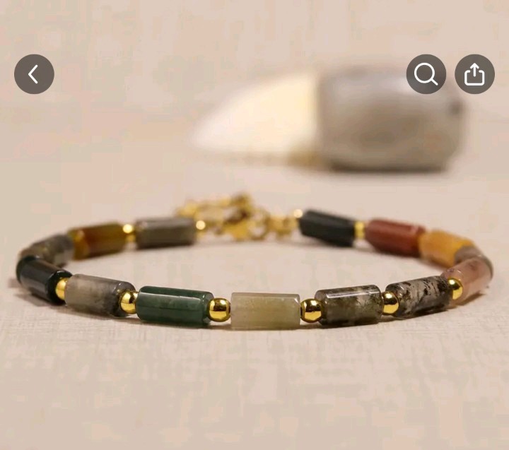 Multi Gemstone Indian Agate Unisex Bracelet In Golden Stainless Steel 7-8.5inc