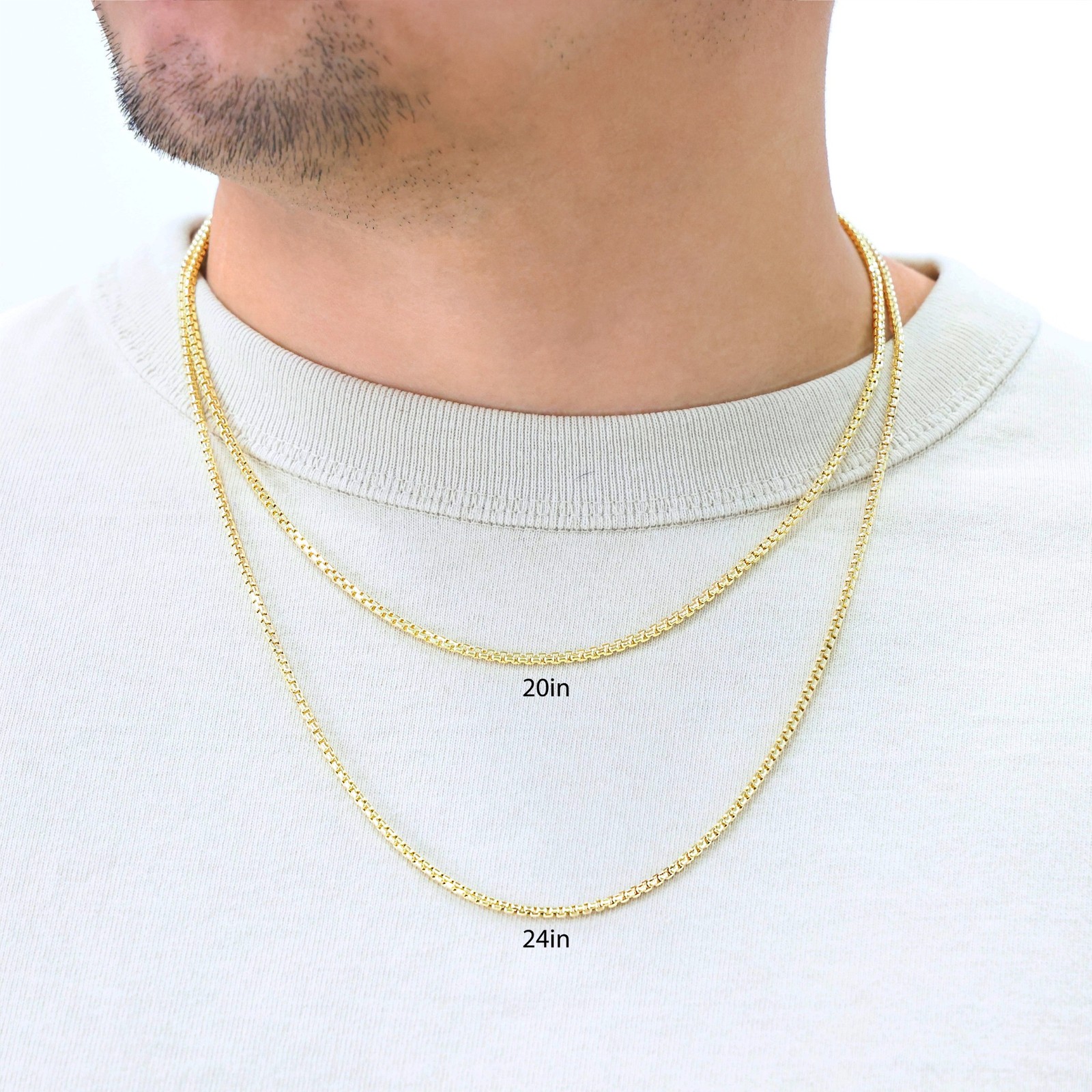 10K Yellow Gold 1.5mm-3.5mm Venetian Round Box Chain Necklace Men Women 16″- 30″