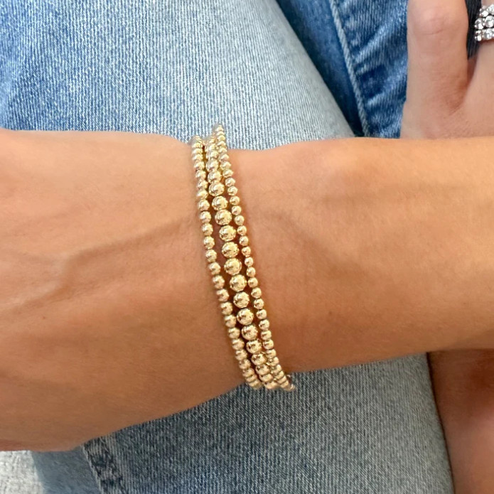 2 Pack Gold Filled Stretch Bead Bracelets Healing Everyday Stackable Jewelry
