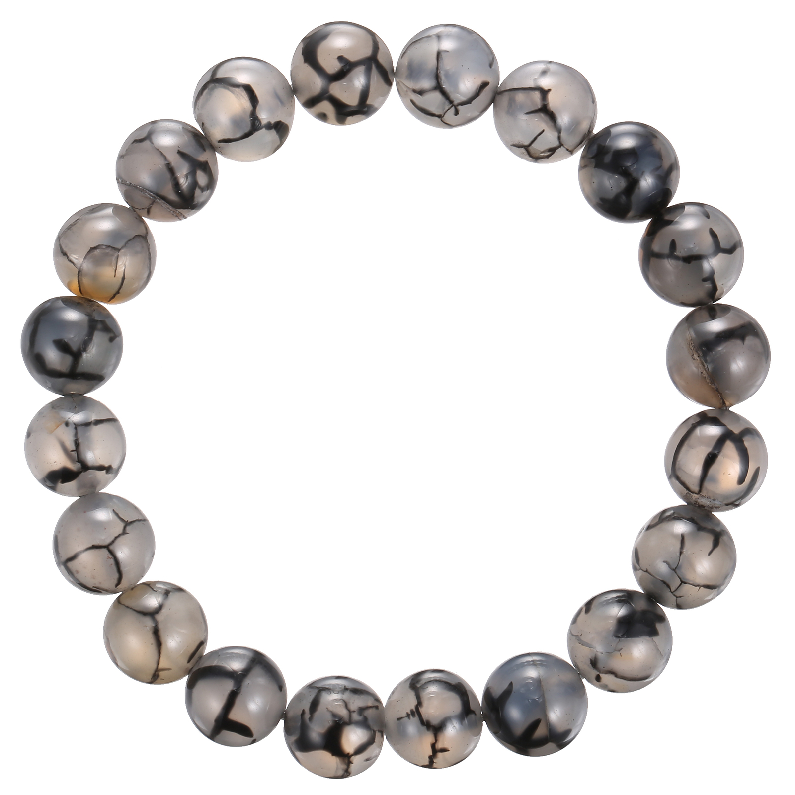 Black White Dragon Vein Agate Bracelet Smooth Round Size 8mm 10mm 7.5″ Length