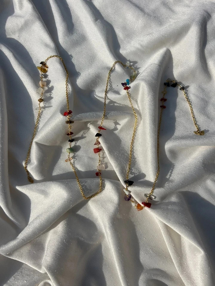 Natural Multi Gemstone Chip Necklace Gold Chain Jewelry Gift