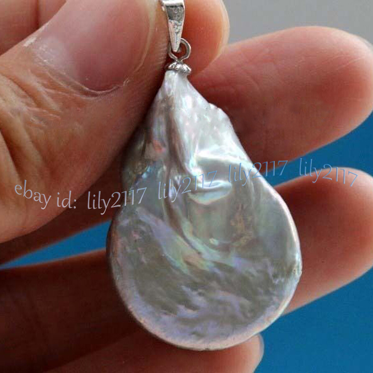 Teardrop 15x20mm Genuine Natural Silver Gray Baroque Freshwater Pearl Pendant