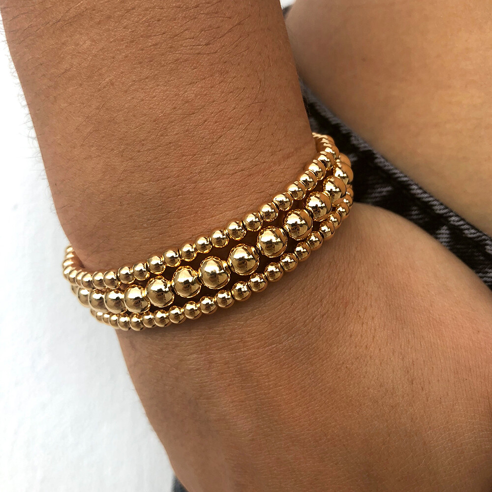 4 6 8MM Elastic Gold Filled Beaded Bracelet Women Stackable Gold Bead Bracelets
