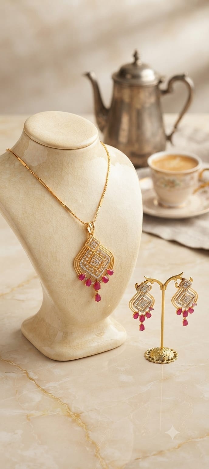 Exclusive High-Quality Chain Set with Pendant & Earrings | E – Handmade in India