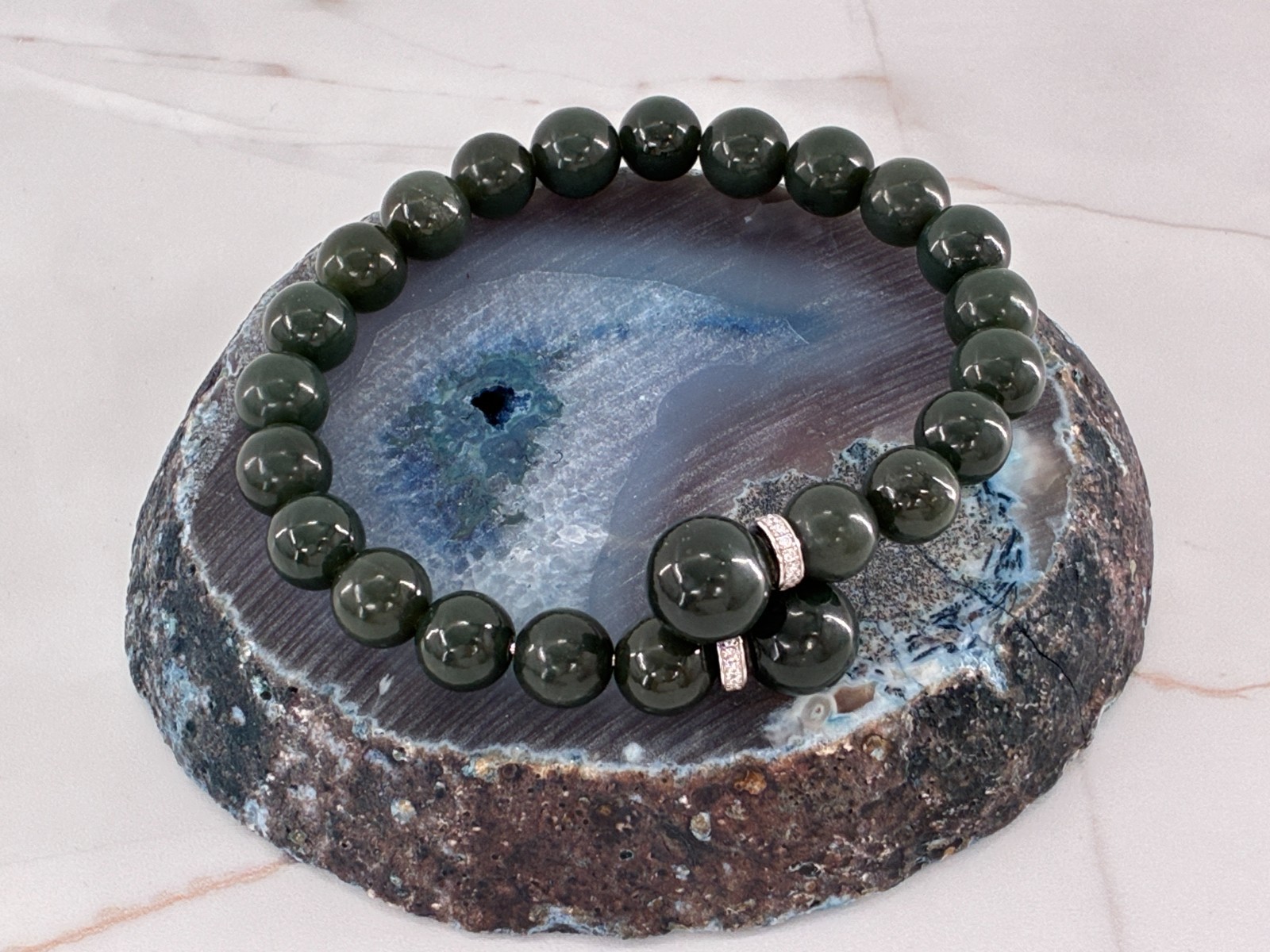 Nephrite Jade of Yesteryear Bypass Bracelet CZ Pave Stones Sterling Stella Chow