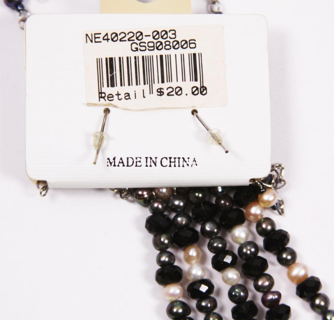 Black White & Gray Beads Necklace & Earring Set Fashion Costume Jewelry jxyt New