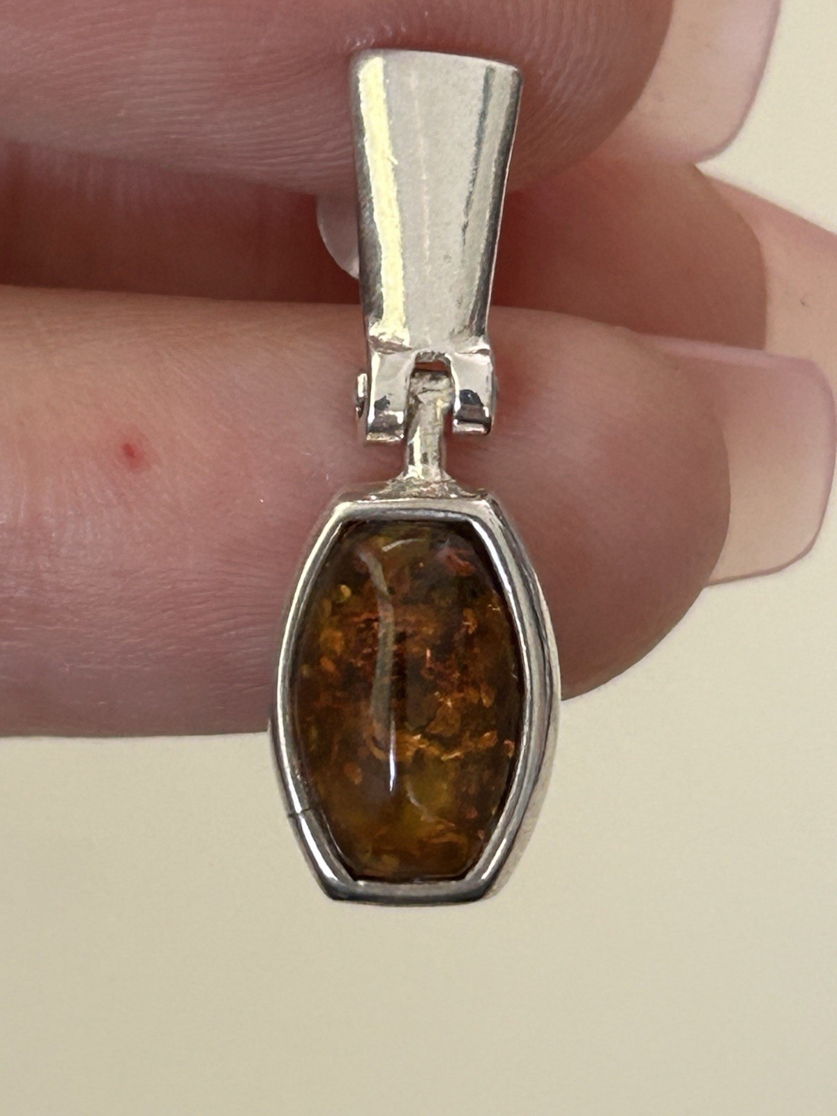 Silver Amber Oval Brown Stone Bezel Dangle Drop Earrings Pierced Back
