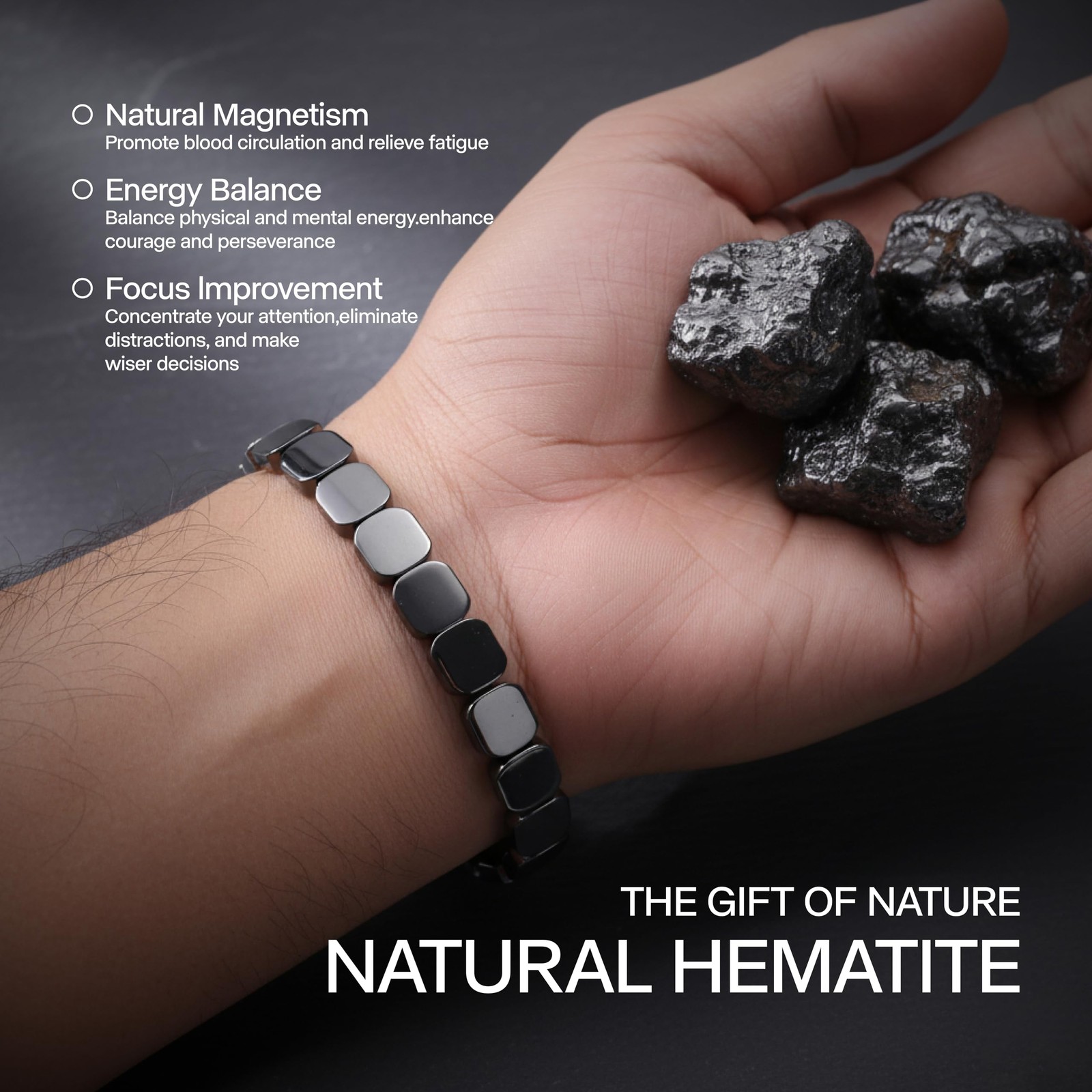 2× Hematite Bracelet Hemios Hematite Hemys Black Beaded Healing Energy Gifts USA