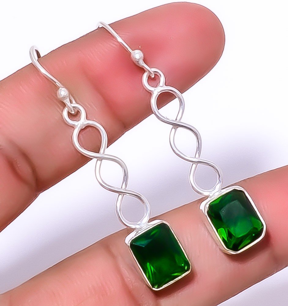 Chrome Diopside Gemstone 925 Silver Plated Spiral Earring 1.79″ T97