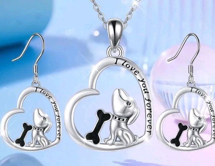 Heart Shaped Necklace And Earrings Set (Love You Forever) Dog & Paw print ❤️
