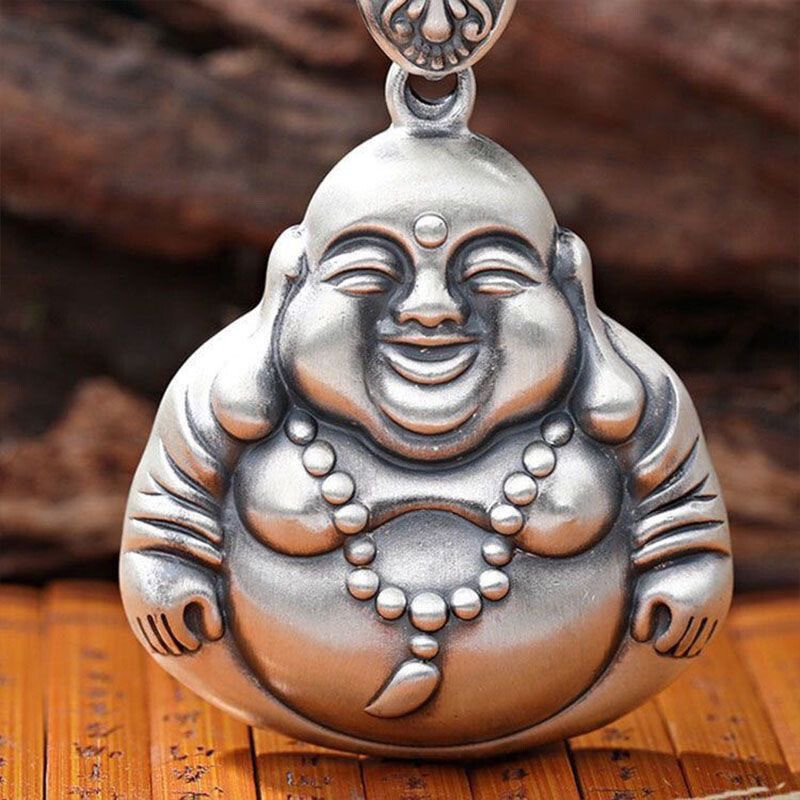 S925 Silver Retro Maitreya Buddha Women’s and Men’s Necklace Pendant