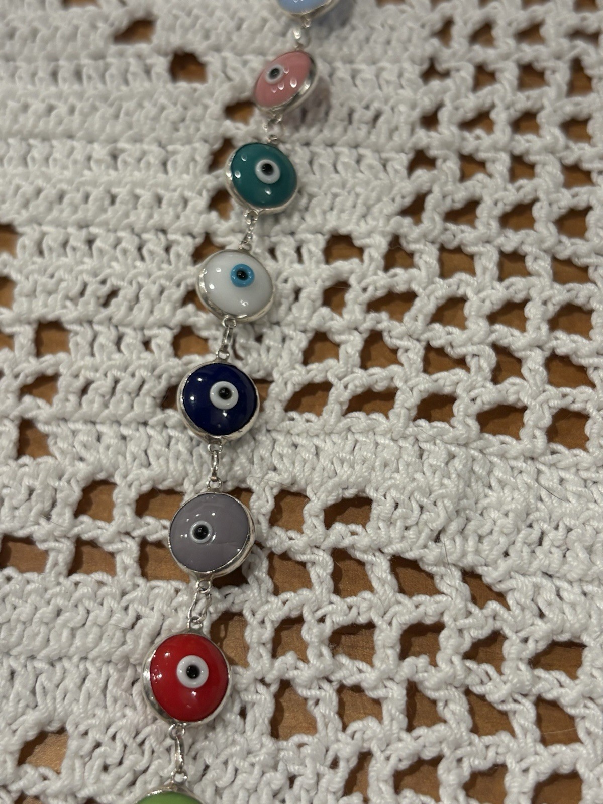 Multi Color Evil Eye Good Luck Bracelet Real 925 Sterling Silver 7.5 Inches