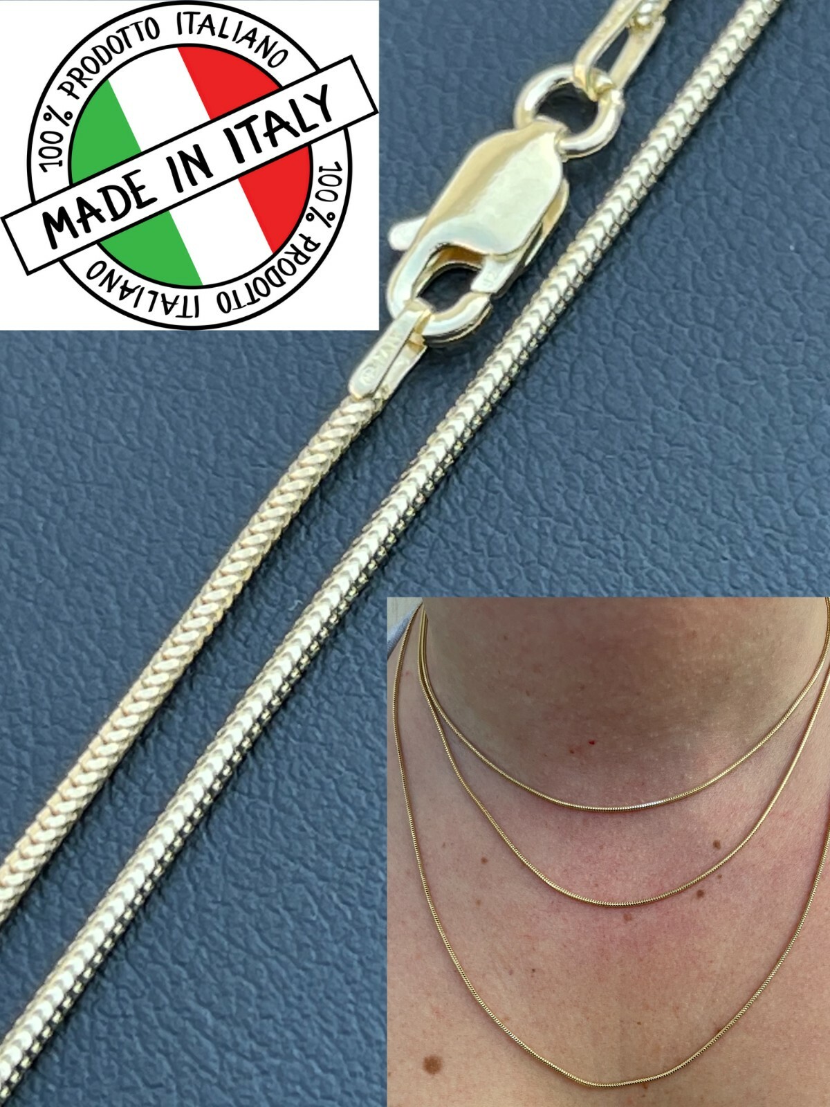 14k Gold Plated Solid 925 Sterling Silver Snake Chain Necklace 14-30″ 1.5mm