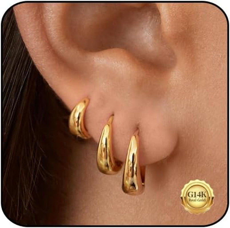 Gold Hoop Earrings for Women – 14K Plated Small Set, Hypoallergenic Huggie Carti