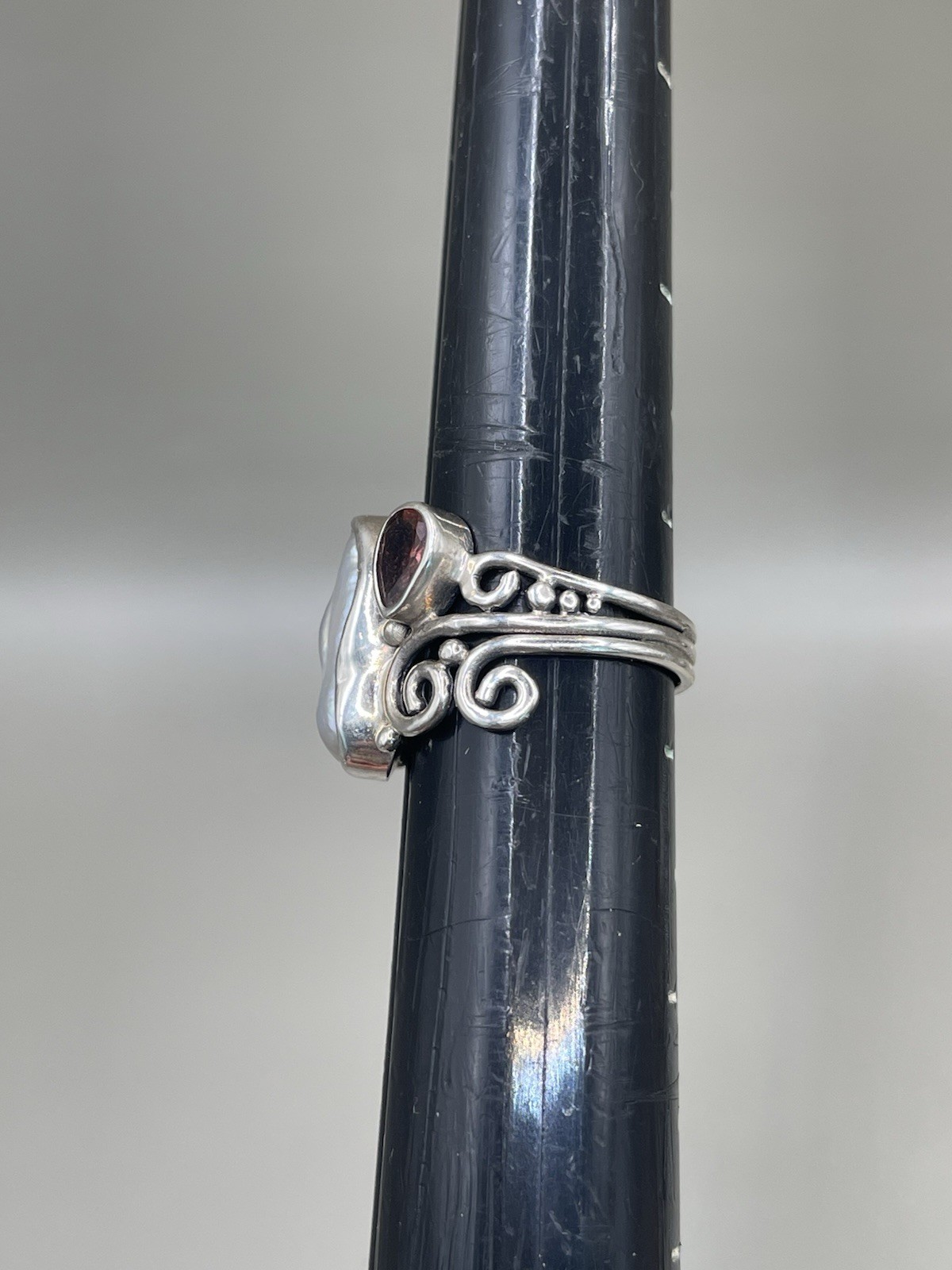 Sterling Silver 925 Signed ATI Pearl Garnet 6.5 Women’s Statement Ring