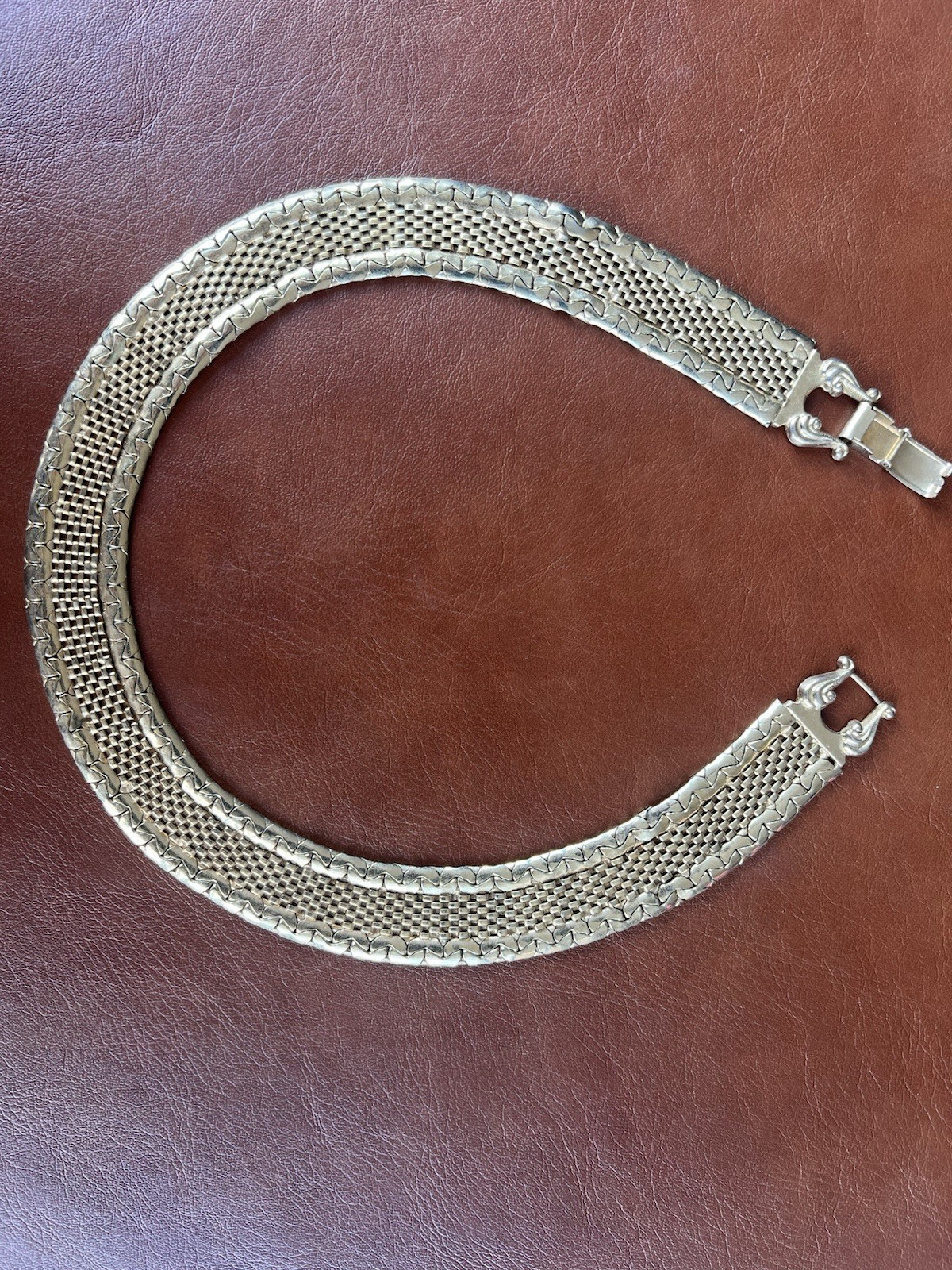 Vintage Wide Bismark Mesh Choker Necklace Gold Tone 1980s Statement Necklace