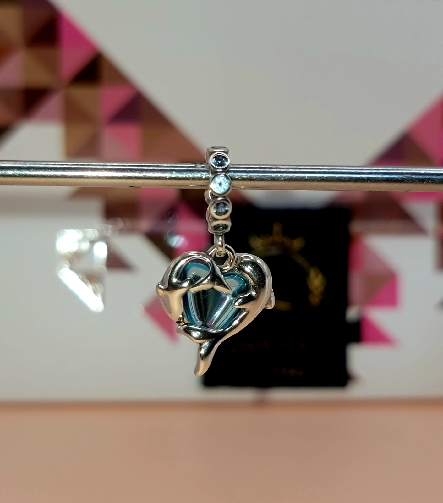 New Pandora Blue Murano Glass Dolphins Dangle Charm 925 # 793924C01 w/ Box E48