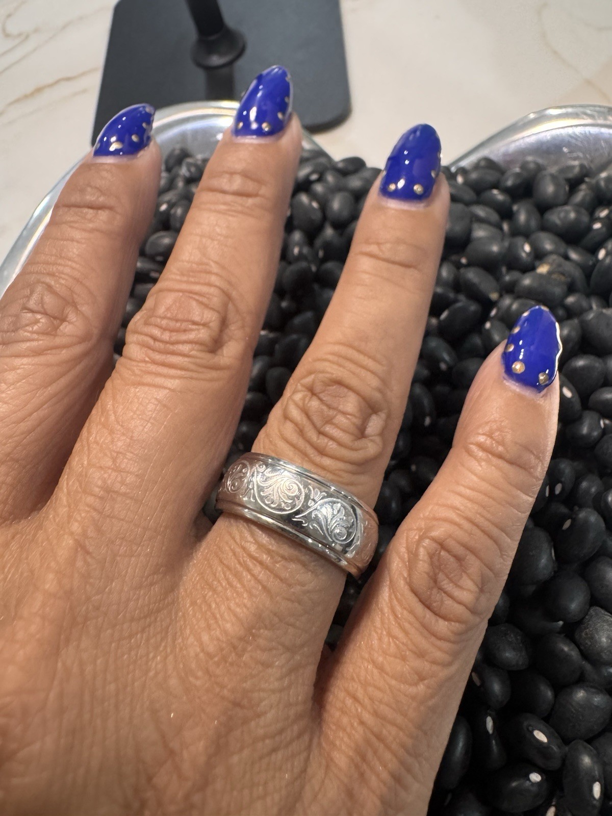 925 Silver Metal Engraved Band Ring No Stone 0 Gemstones Size 5