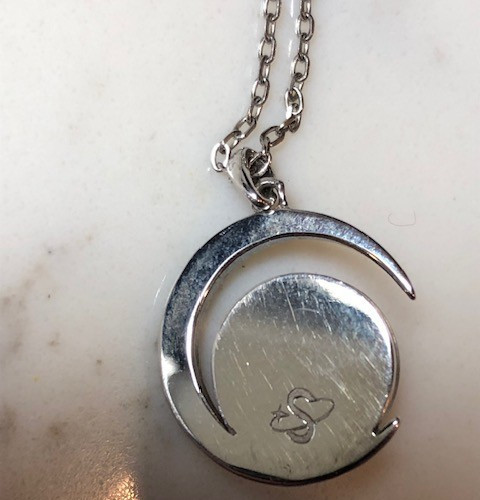 Space Meteorite 925 silver crescent moon pendant necklace 19″