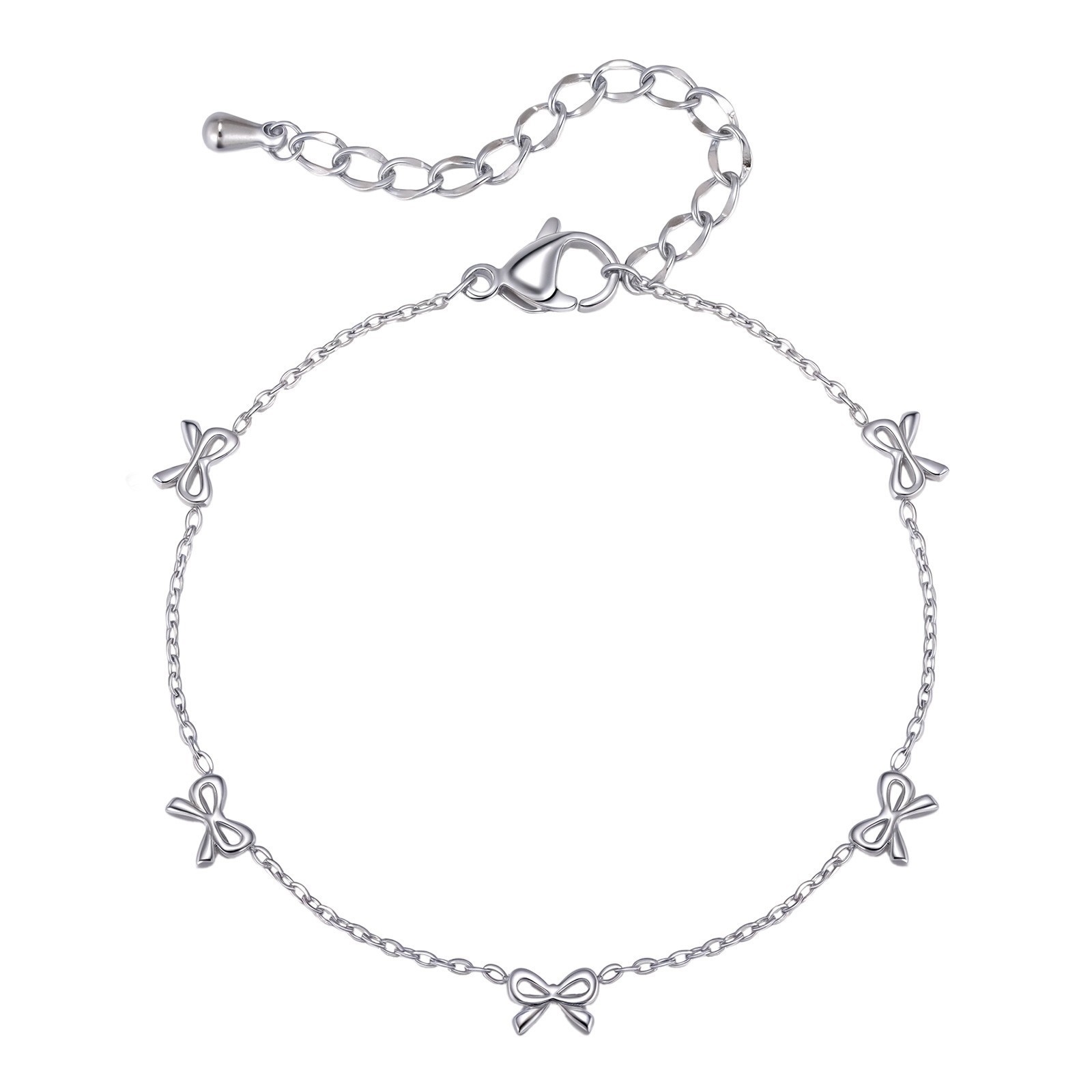 Stainless Steel Cute Butterfly Bow Link Chain Bracelet for Women Adjustable Gift