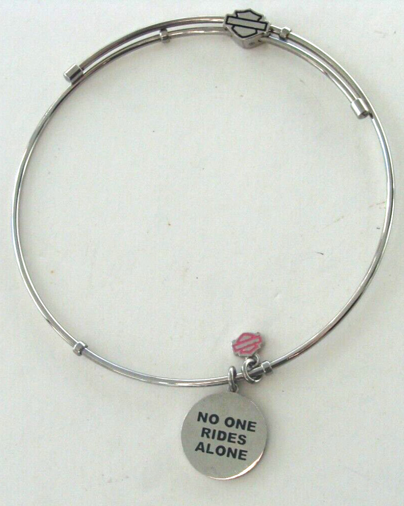 NEW Harley-Davidson Womens RWB Bangle Bracelet w Charm 7.5″ No One Rides Alone