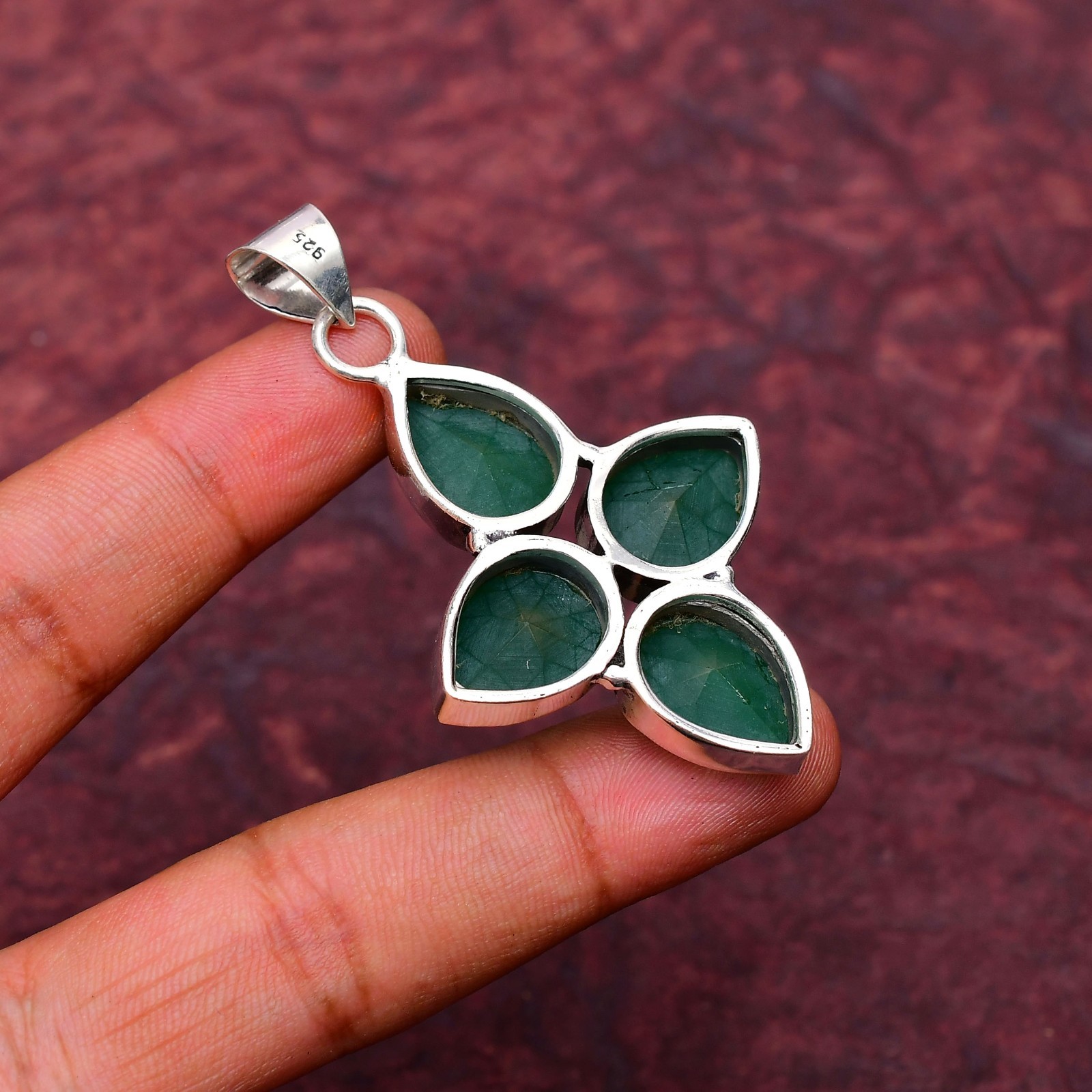 Green Onyx Gemstone 925 sterling silver Handmade jewelry Pendant 2.28″