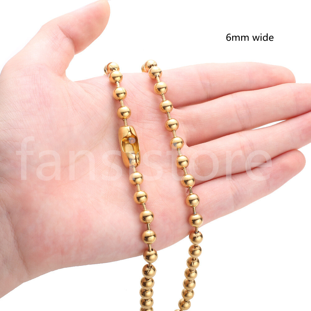 6/8/10/12mm Women Men Gold Tone Stainless Steel Ball Bead Chain Necklace 16-40″