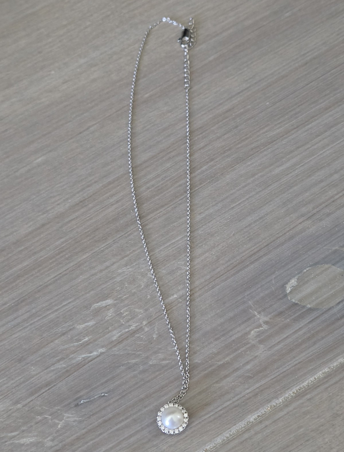 Silver Tone Round Crystal Halo Pendant Necklace Cable Chain Lobster Clasp