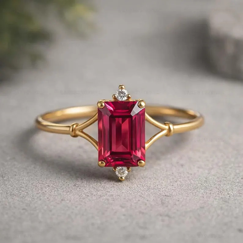 simulated Pink Sapphire Ring, Brass Gold Alloy , Birthday Gift Her, Women Ring