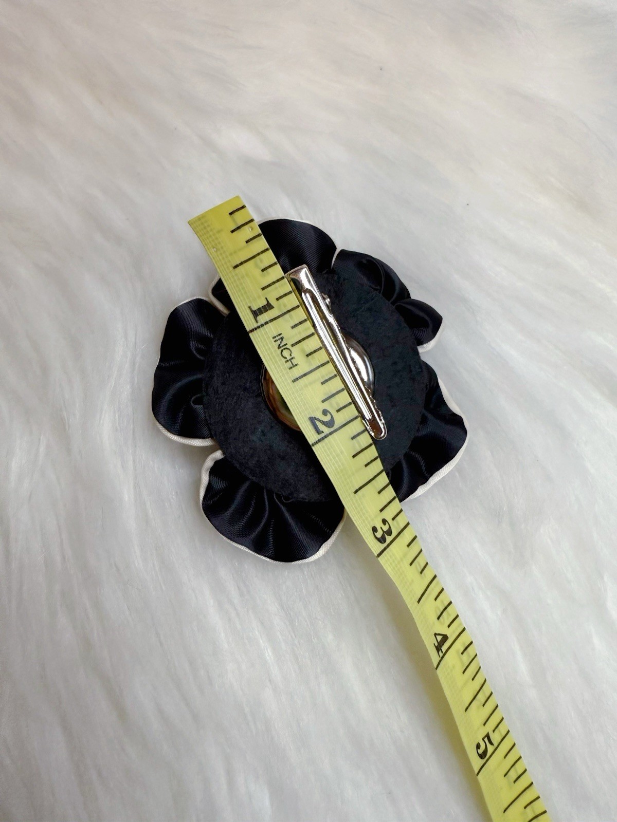 Camellia Flower Brooch Pin Scarf Clip Hair Clip Black Satin New Handmade Gift