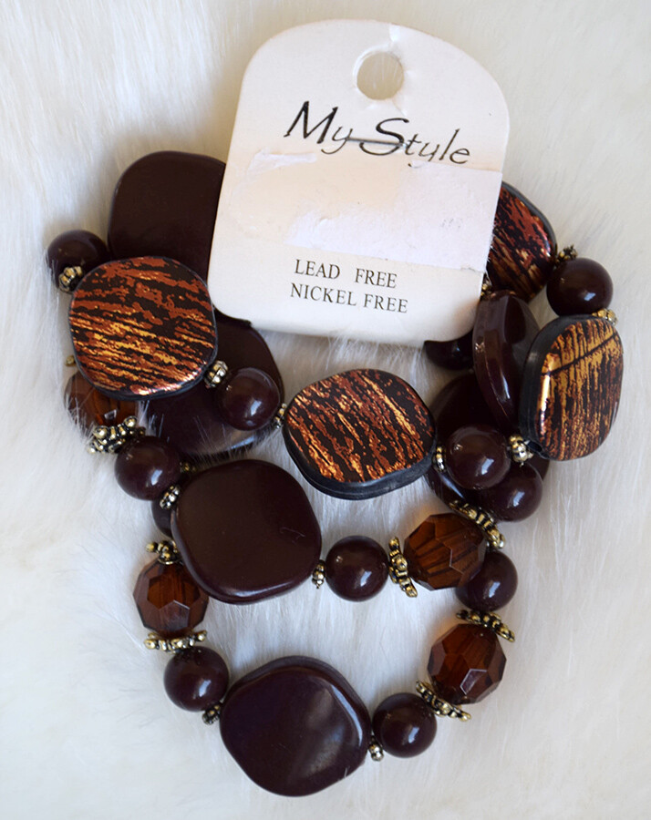 My Style Triple-Strand Stretch Bracelet Brown Nickel-Free Boutique Jewelry, NEW