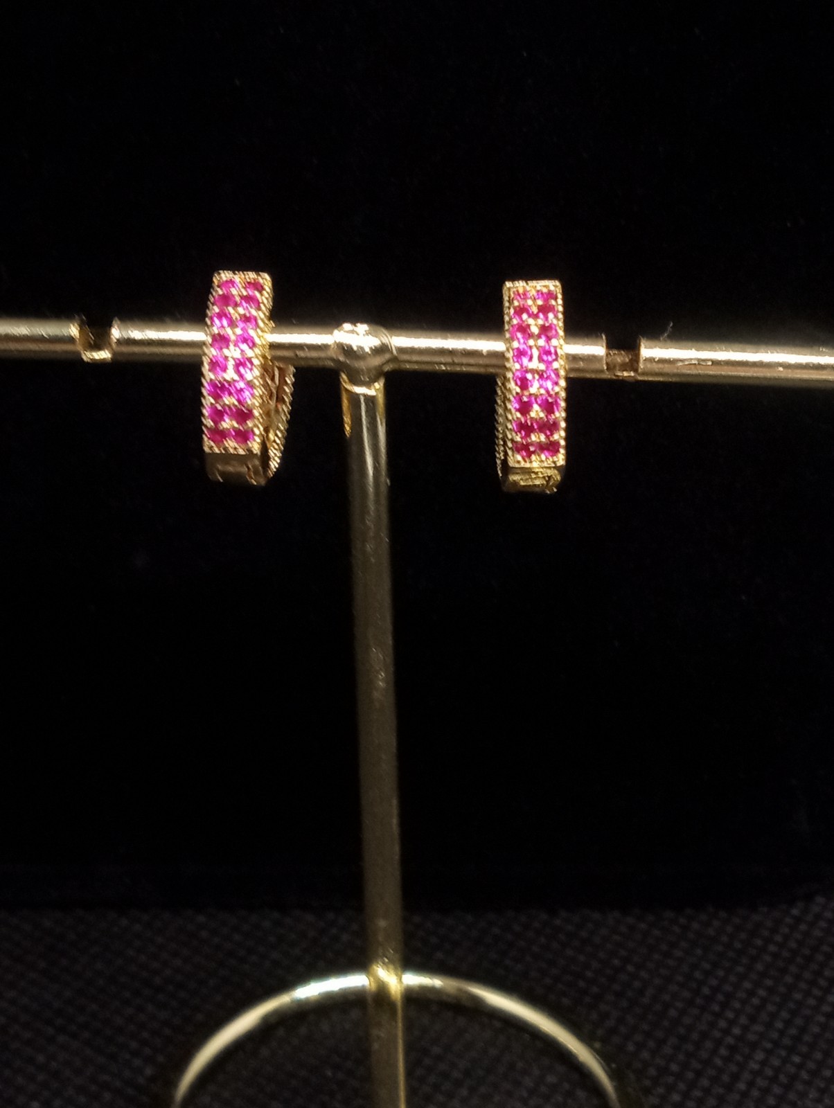 Ruby Red Pave Cubic Zerconia Gold Plated Huggie Earrings NWOT Fall ’25