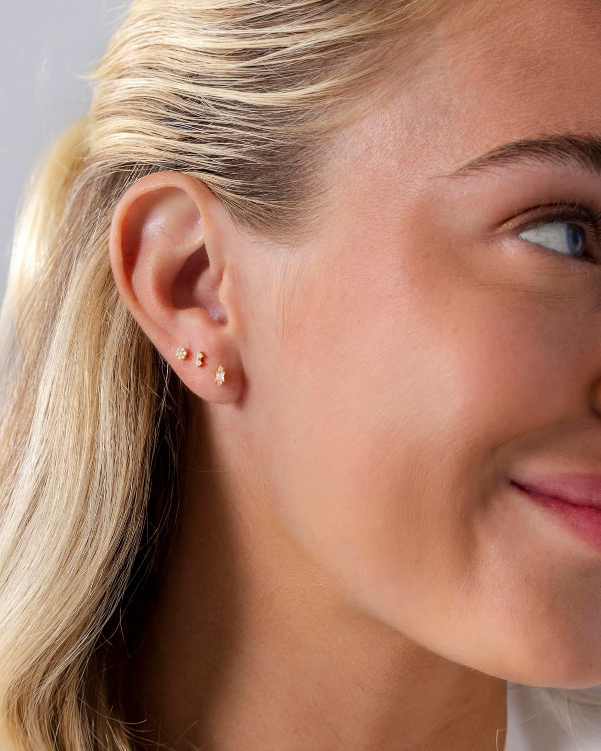14K Gold Plated Sterling Silver Posts Dainty Mini Multi-Shape Flat Back Stud Ear