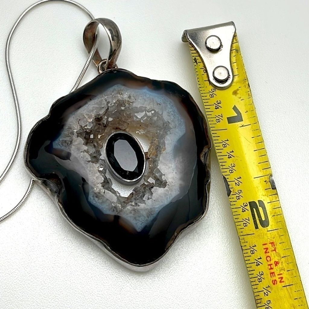 NWT Black Agate and sterling silver setting necklace pendant