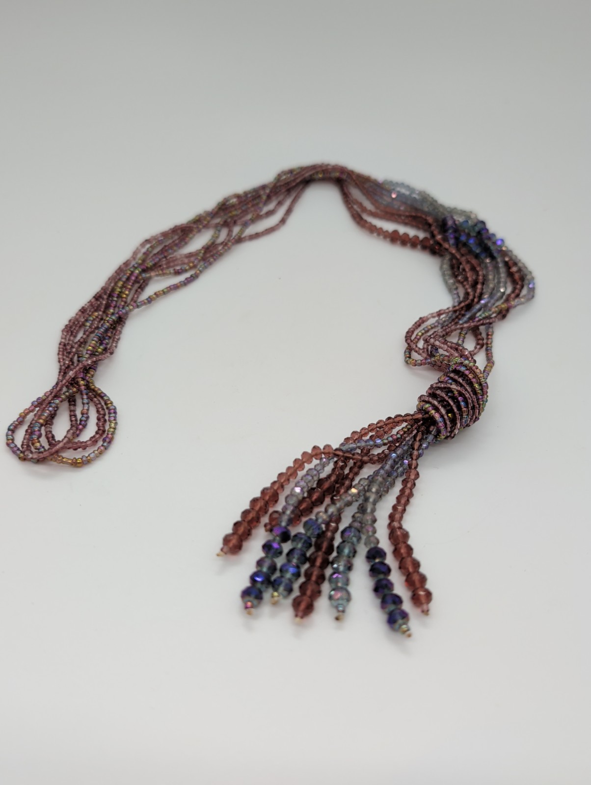 Boho Whimsigoth Glass Seed Bead Tassel Necklace 23inches Long