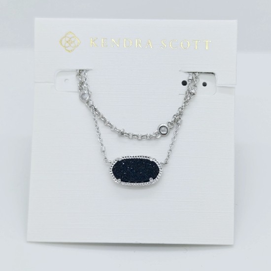 Kendra Scott Elisa Silver Crystal Multi Strand Pendant Necklace Black Drusy