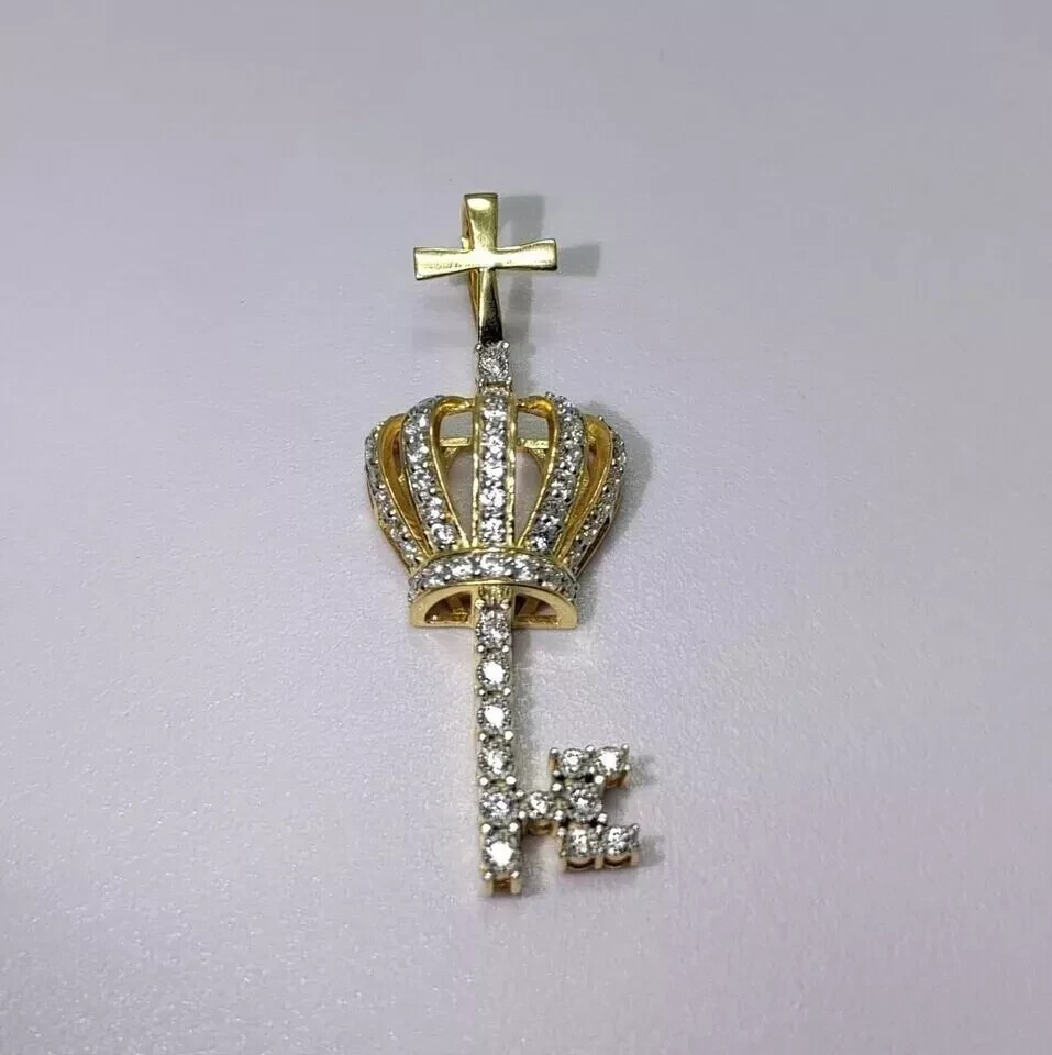 2 Ct Round Cut Simulated Diamond Key Shape Pendant Chain 14k Yellow Gold Plated