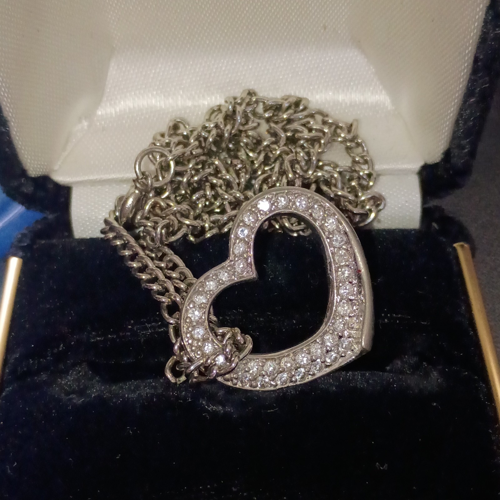 Heart Pendant Necklace Pavé Crystal Charm, Silver Tone Cable Chain