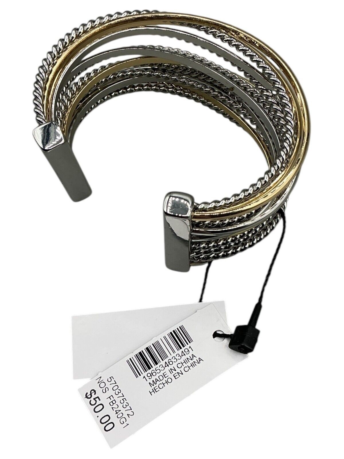 White House Black Market Two-Tone Rope Wire Cuff Bracelet Gold Tone